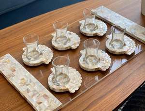 Ensemble de sous-verres et plateau en nacre incrustés de qualité exportée pour les occasions de fête et la décoration intérieure - Product Image 2