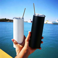 Grosir Tumbler Stainless Steel Dinding Ganda 20 oz untuk Sublimasi, Model Pipih Ramping dengan Tutup dan Sedotan untuk Kopi