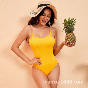 Traje de baño deportivo de una pieza con estilo para mujer americana Europea Sexy patrón sólido estampado ropa de playa de talla grande recortada transpirable - Product Image 3