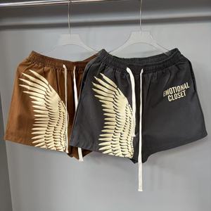 Shorts décontractés amples pour hommes de qualité supérieure, style streetwear vintage, avec poches et imprimé lettres et ailes, collection Mixed Emotions - Product Image 1