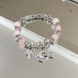 Pulseira de Cristal Fantasia com Charme de Estrela da Lua, Pérola e Contas de Vidro Coloridas para Meninas, Mulheres e Estudantes, Presente de Amizade - Product Image 1
