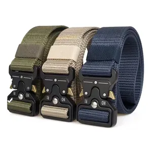 Custom Men Belts Outdoor Training Canvas Polyester Cotton Fabric Nylon Belt With Plastic Buckles For Men