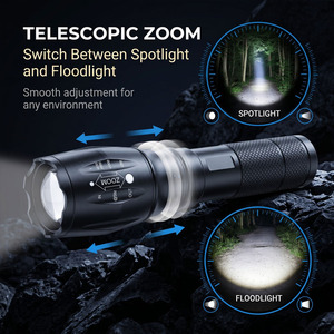 Torcia Tattica Flintronic 2 Pezzi 2000 Lumen Impermeabile con Zoom <span class=keywords><strong>e</strong></span> Messa a Fuoco Regolabile, 5 Modalità, Super Luminosa per Campeggio ed Emergenze - Product Image 3