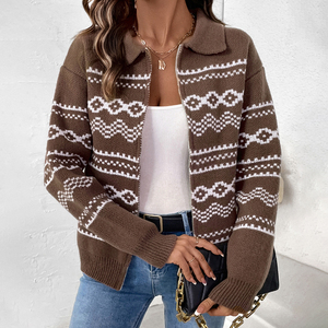 Hiver <span class=keywords><strong>original</strong></span> style nordique vintage Fair Isle Christmas Tree design loose knit sweater jacket full-zip cardigan - Product Image 1