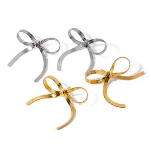 MECYLIFE tasarımcı ilmek düğme küpe 18K altın paslanmaz çelik düğümlü düz yılan zincir tatlı Chic yay küpe genç kızlar için