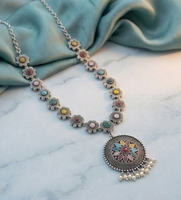 DIVYORO Ensemble collier et boucles d'oreilles longs, multicolores, à motif floral médaillon, oxydés, classiques, élégants, de créateur, pour mariage