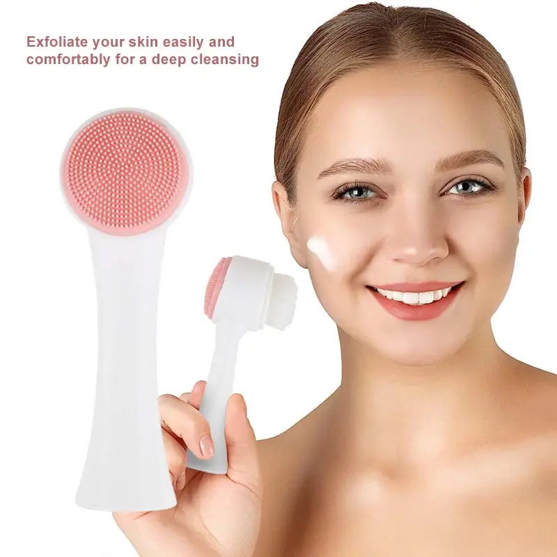 2 In 1 Manual Facial Cleansing Brushes Washing Massage Silicone Scrubber Face Brush For Deep Pore Exfoliation Massaging