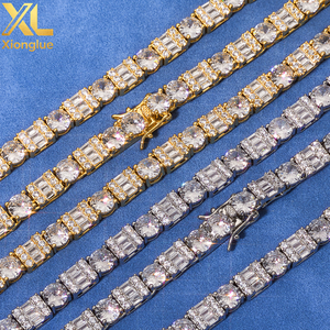 Top Custom GRA VVS Moissanite Bezel Set Geometric Tennis Necklace 18K Gold Plated 925 Silver Hip Hop <b>Iced</b> <b>Out</b> Pass Diamond Test - Product Image 5