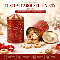 Boîte en fer blanc personnalisée avec logo, couvercle en forme de tente, pour carrousel musical, biscuits de Noël, bonbons, conteneur cadeau, vente en gros OEM