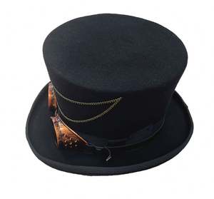 R189 หมวกทรงสูงสไตล์วินเทจแฟชั่นสตรีทสตีมพังก์ร็อก ทำจากขนสัตว์แท้ 100% สำหรับทุกเพศ ปรับขนาดได้ เหมาะสำหรับงานปาร์ตี้ - Product Image 6