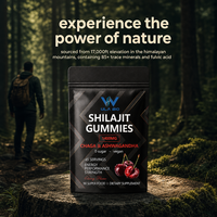 Gummies de Shilajit 1400mg avec Chaga et Ashwagandha, véganes, sans sucre, saveur cerise, marque privée OEM