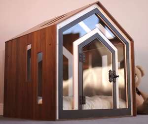 Rumah kandang anjing dan kucing kayu Modern desain baru dengan pintu akrilik Solid dan tempat tidur anjing kustom - Product Image 5