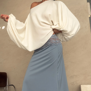 OEM Women <b>Off</b> <b>The</b> <b>Shoulder</b> <b>Knitted</b> Blouse Full Sleeve Asymmetric Loose Fit <b>Top</b> All Seasons Wear - Product Image 2