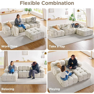 أريكة NOVA بتصميم نورديك أبيض لغرفة المعيشة، أريكة قطاعية مزينة بأزرار، طقم أرائك مخملية قابلة للتعديل، أثاث صالة مبطن - Product Image 5