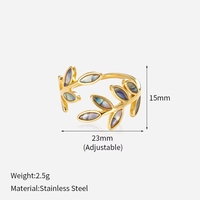 Anillo Abierto Ajustable de Acero Inoxidable con Diseño de Hoja Esmaltada y Baño de Oro de 18K, Joyería Moderna Unisex
