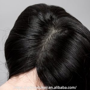 Topper de <span class=keywords><strong>cheveux</strong></span> naturels en gros avec dentelle HD invisible, noir de jais, pré-épilé, raie au milieu, base en soie effet cuir chevelu réel - Product Image 5