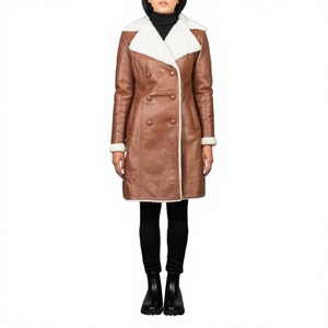 Abrigo de Cuero Genuino para Mujer, Estilo Gabardina, Doble Botonadura, Largo, Transpirable, Resistente al Viento, Cuello Alto, Forro de Poliéster, Cálido para Invierno, Casual - Product Image 6