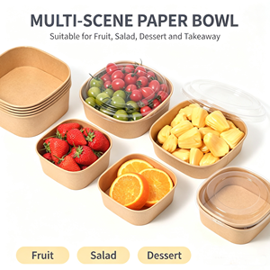 Tazón de Ensalada Desechable Cuadrado de Papel Kraft de 500/650/750/1000/1200/1400 ml con Tapa, Envase Ecológico para Comida para Llevar, Ideal para Camping - Product Image 2