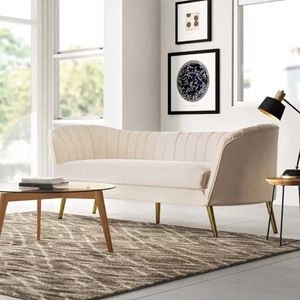 Conception de canal Velours Salon 2 Places Canapé <span class=keywords><strong>Causeuse</strong></span> <span class=keywords><strong>Moderne</strong></span> Jambes En Métal Beige Tissu Canapé Canapé - Product Image 4