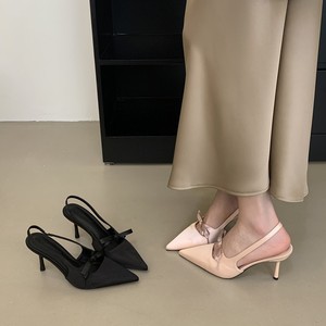 Zapatos de Tacón Alto con Punta en Pico y Tira Trasera para Mujer, con Decoración de Lazo, Tacón de Aguja, Zapatos de Vestir para la Noche - Product Image 1