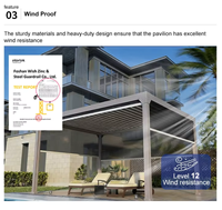 Solution de pergola en aluminium prête à l'emploi, toit à lames modulaires motorisé, fiche technique, certifications de qualité, global