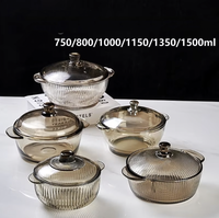 Grand bol en verre brun avec couvercle, à double anse, pour salade, soupe et nouilles instantanées, usage domestique, pot classique en verre cristallin poli pour réceptions