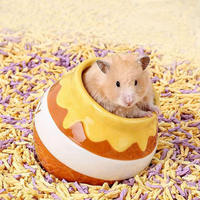 Nouveau Nid en Céramique pour Hamster – Maison d'Été Moderne Écologique et Rafraîchissante avec Design Ours Doré – Anti-Taupe – Fournitures Intérieures et Extérieures