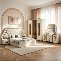Ensemble de meubles de chambre à coucher de style turc moderne 180x200cm, lit double/king size avec LED, armoire, coiffeuse et table de chevet