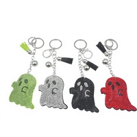 Porte-clés tête de fantôme en velours coréen avec strass, pendentif de sac Halloween européen et américain pour femmes, cadeau emballé individuellement