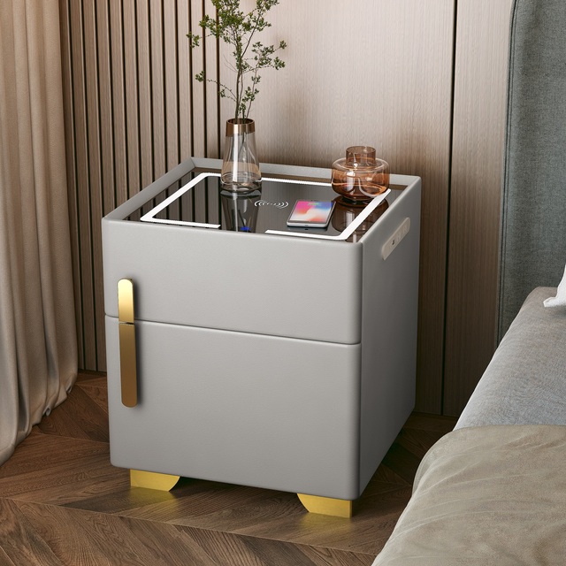 Smart Bedside Table Modern Minimalist Multifunctional Bedside Table with Wireless Charging Lantern Fingerprint Lock Audio