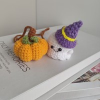 Adorables objets décoratifs faits main en fil, au design éclaté et original, poupée au crochet Citrouille Fantôme, petits articles décoratifs tissés pour voiture