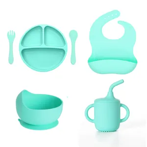 Hot Selling New Baby Products 2024 Baby Dinnerware Set Plates Bowl Bib Silicone Baby Feeding Set BPA Free