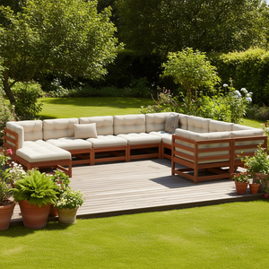 Ensemble de canapés de jardin modulaires en bois de pin massif, mobilier d'extérieur hautement résistant, design contemporain marron - Product Image 2