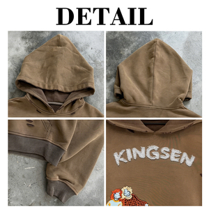 เสื้อฮู้ดดี้ผู้ชายไซส์ใหญ่พิเศษ ผ้าคอตตอน 100% ซิปหน้า ล้างสีแบบแอซิดวอช แต่งลายปัก สไตล์สตรีทแวร์ - Product Image 6