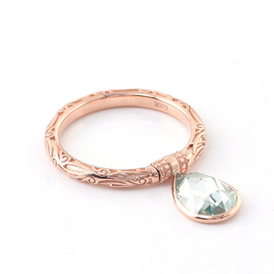 Bague de fiançailles en or 14 carats avec gravure de motif floral, VVS, forme poire, pour femme, cadeau de fête, bijoux fins - Product Image 2