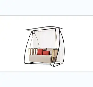新着イタリア全天候型屋外用家具ガーデンソファセット無垢材チークとアルミミックススイング