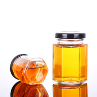 Grosir 45ML 1.5OZ Mini heksagonal toples kaca madu kecil dengan Dipper