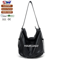Sac hobo SHX en cuir véritable personnalisé - Sac fourre-tout souple et décontracté avec bandoulière réglable, fermeture éclair, grande capacité, grain de galet