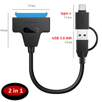Envío rápido OEM ODM 2 en 1 USB 3,0 y Tipo C a SATA 22 Pin 2,5 pulgadas controlador de disco duro SSD Adaptador convertidor de Cable