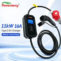 Chargeur EV portable 11 kW 16 A Type 2 triphasé 400 Vca 50 Hz IP67 avec câble de 5 m pour applications de charge domestique et de garage en Europe