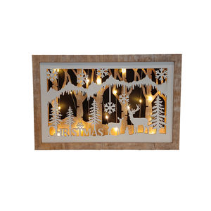 Luz LED de madera de 37,5x24,5 cm, decoración de mesa de Navidad, Escena de bosque de alces, Luz De vacaciones alimentada por batería para regalo de fiesta en casa - Product Image 1