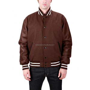 KVJ12 Custom Men's American College Chaqueta de lana Varsity Invierno Letterman Estilo Bordado Sin cuello Mangas de cuero teñido - Product Image 2