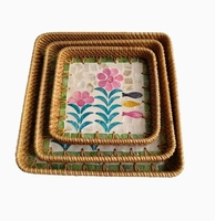 Plateaux de service en rotin à motif floral carré, style coquillage, pour hôtel, salon, table basse, décoration – Vente chaude