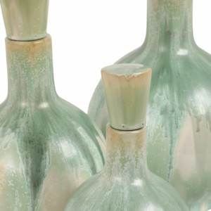 Set di 3 vasi decorativi in ceramica con coperchio, smaltati verde, per soggiorno, camera da letto, ufficio. - Product Image 6