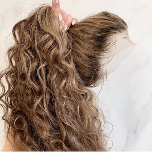 Parrucca con Coda Alta Ombre Marrone <span class=keywords><strong>Cenere</strong></span>, Onda Morbida, Doppio Filamento, <span class=keywords><strong>Capelli</strong></span> Umani Kosher, Parrucca Frontale in Pizzo HD 360 Trasparente - Product Image 1