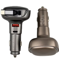 Pengisi Daya Mobil Mini 50W Retractable 3 Port PD QC3.0 USB C Adaptor Pengisian Cepat 12V 24V dengan Kabel Retractable Terintegrasi Untuk Ponsel