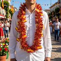 Wiederverwendbare Plastik Spanische Flagge Glitzerblume Feiertagspartydekoration für Erwachsene