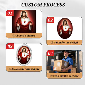 GIVELUCK 기독교 신성한 마음 예수 여성의 종교 펜던트 목걸이 타원형 봉헌 메달 빛나는 프레임 스테인레스 스틸 - Product Image 4