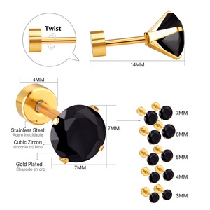 Boucles d'oreilles clous en acier inoxydable plaqué or 18 carats PVD, bijoux fantaisie en zircon et diamant, pour femmes, vente en gros - Product Image 5