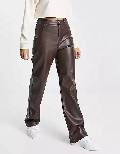 OEM Hersteller Baggy Pockets Frauen lange Hosen High Waist Streetwear weites Bein Casual Leder Cargo Pant für Frauen Hosen